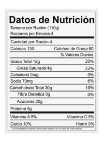 etiqueta información nutricional